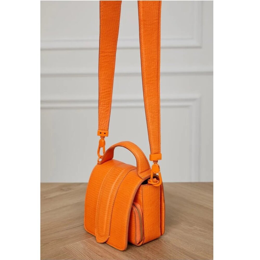 Animale Brazil Lizard Leather Mini Satchel Crossbody Shoulder Bag Bright Orange - Picture 4 of 16